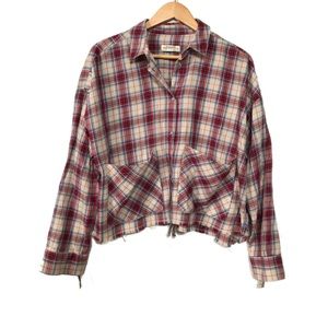 ZARA • raw edge plaid flannel snap button top